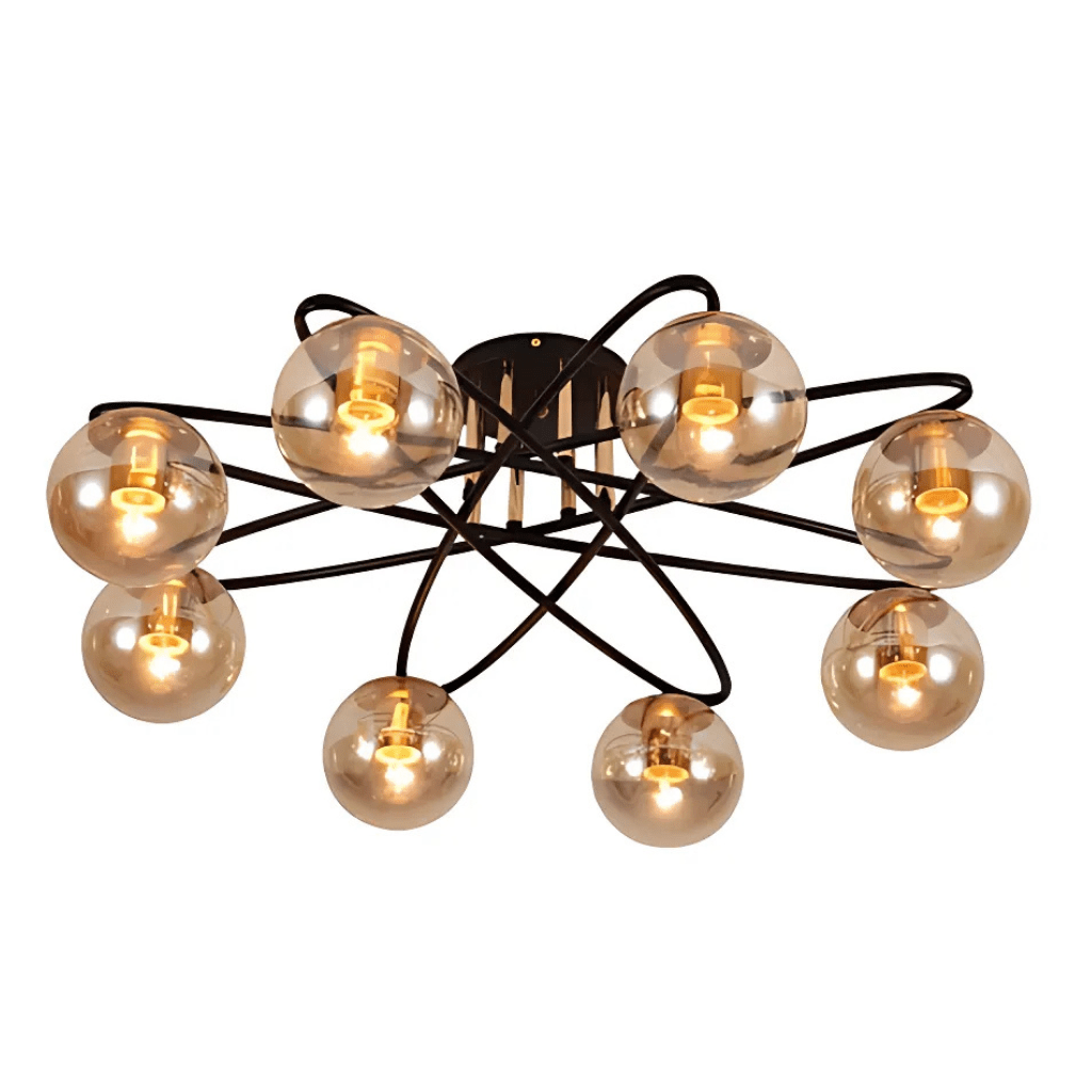TKLD Ceiling Lights Amber Globe Glass Black Ellipse Metal Modern Semi Flush E27 Ceiling Light - 8 Lamps