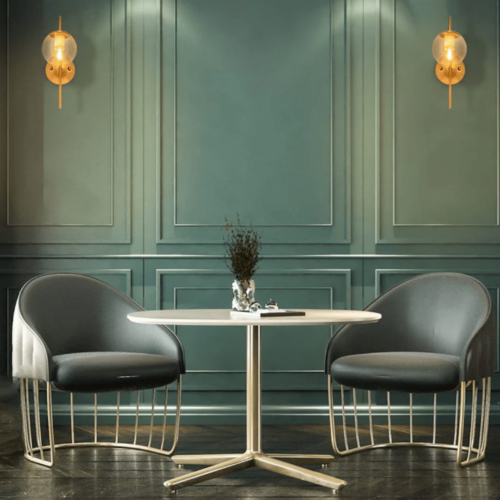 TKLD Wall & Sconce Lights Amber Globe Glass Gold Aluminium Bronze Cane Metal Downward E27 Wall Light