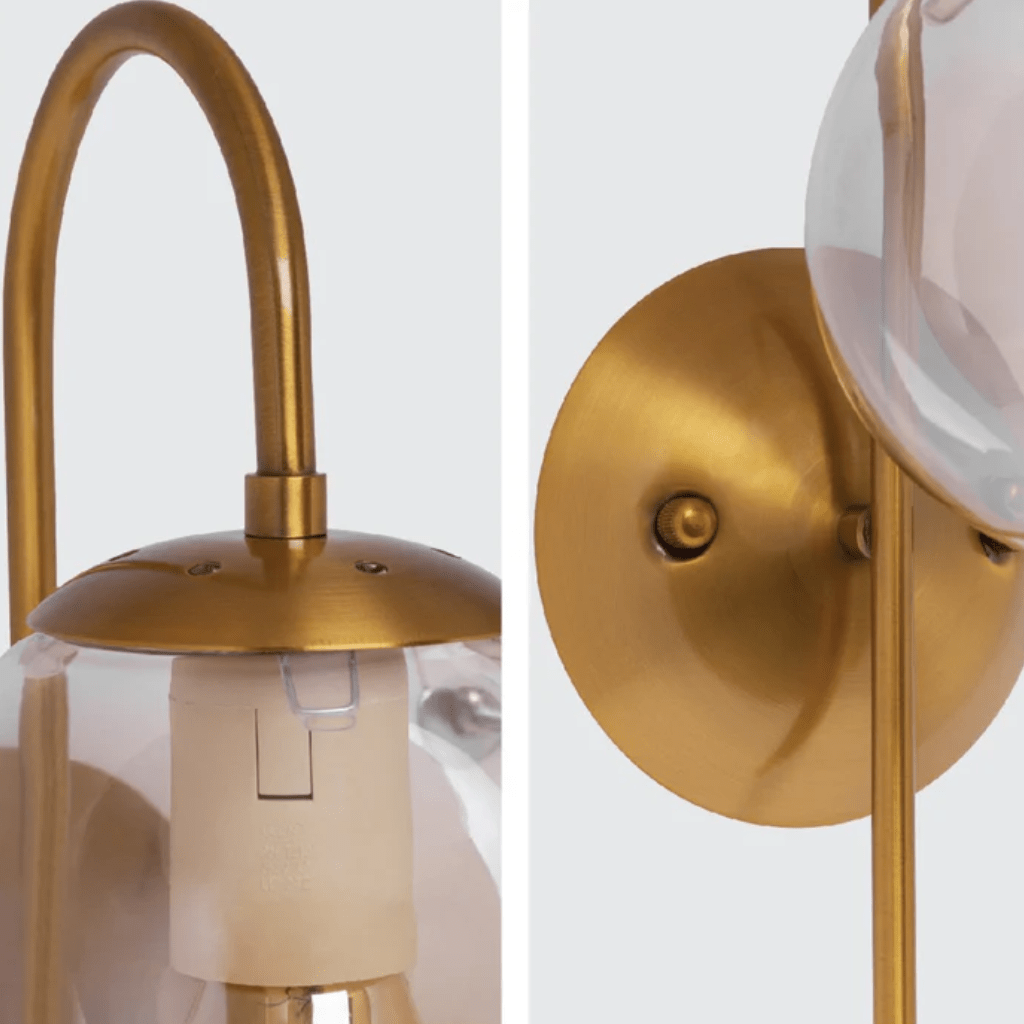 TKLD Wall & Sconce Lights Amber Globe Glass Gold Aluminium Bronze Cane Metal Downward E27 Wall Light