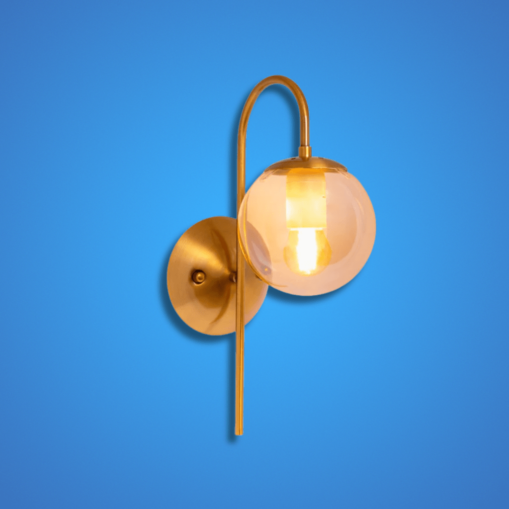 TKLD Wall & Sconce Lights Amber Globe Glass Gold Aluminium Bronze Cane Metal Downward E27 Wall Light