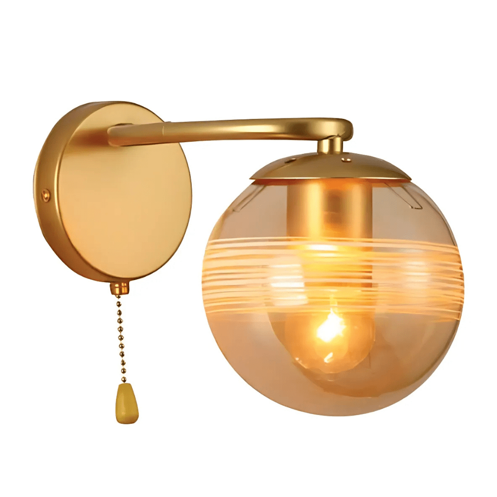 TKLD Wall & Sconce Lights Amber Globe Glass Gold Ellipse Metal Body Modern E27 Wall Light with Pull Down Switch