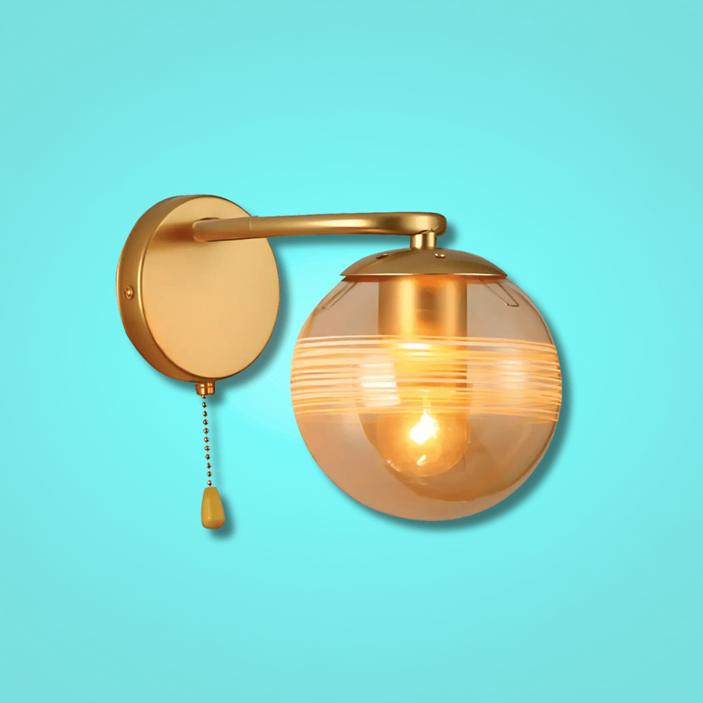 TKLD Wall & Sconce Lights Amber Globe Glass Gold Ellipse Metal Body Modern E27 Wall Light with Pull Down Switch