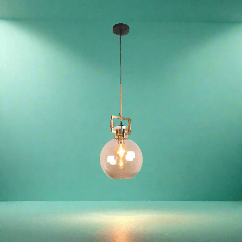 TKLD Pendant & Chandeliers Amber Globe Glass Gold Metal Body Ceiling Pendant Light