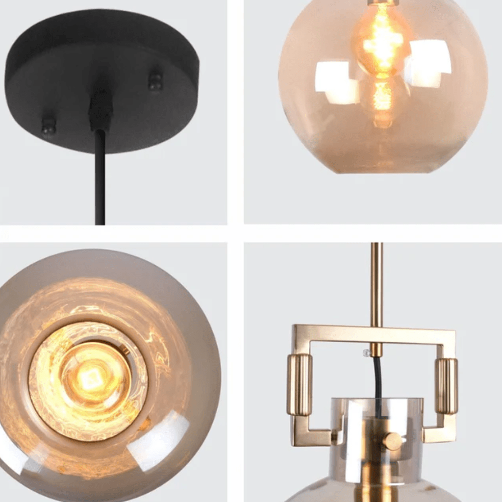 TKLD Pendant & Chandeliers Amber Globe Glass Gold Metal Body Ceiling Pendant Light
