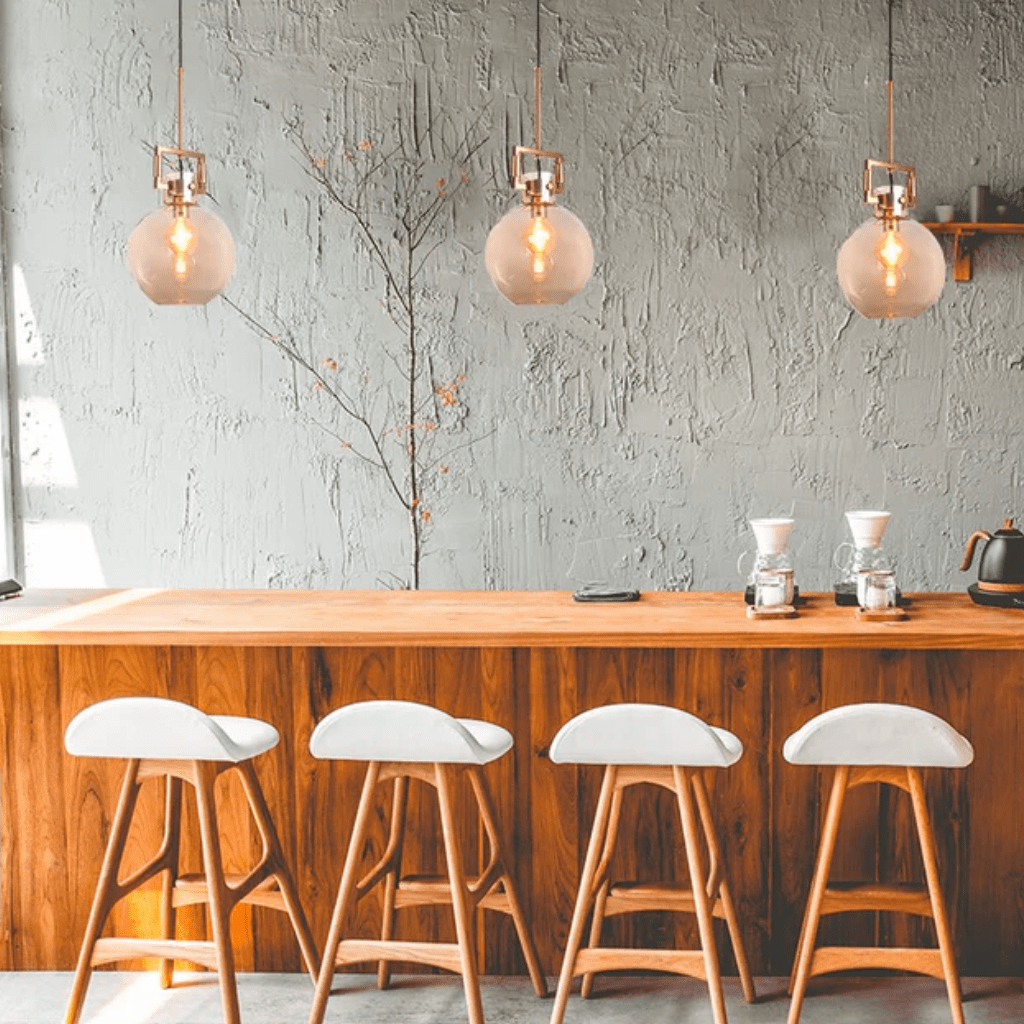 TKLD Pendant & Chandeliers Amber Globe Glass Gold Metal Body Ceiling Pendant Light