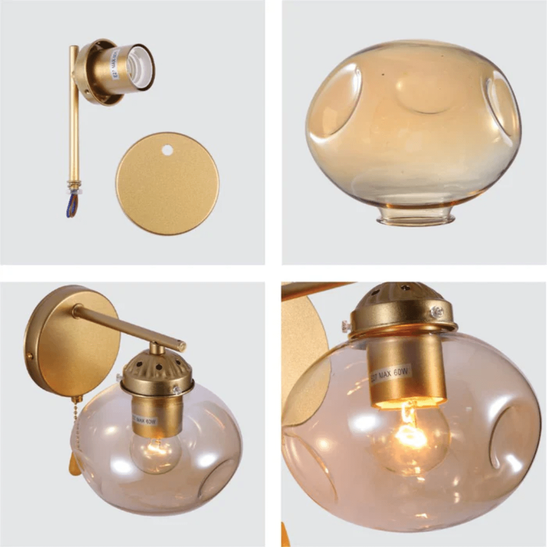 TKLD Wall & Sconce Lights Amber Globe Glass Gold Metal Vintage Retro Wall Light - 60W