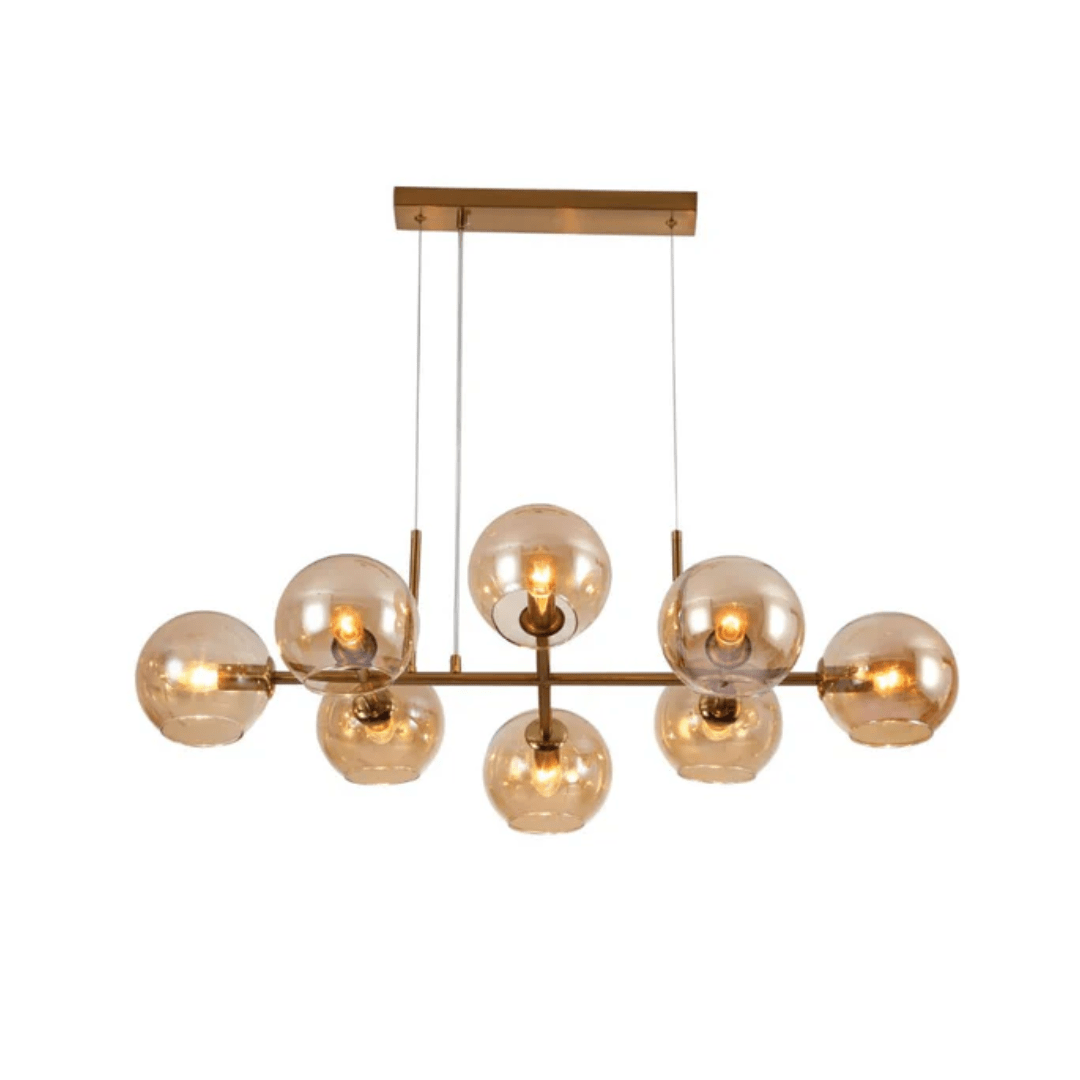 TKLD Pendant & Chandeliers Amber Globe Glasses Gold Metal Body Island Chandelier Ceiling Light 8xE14 Fittings - 40W