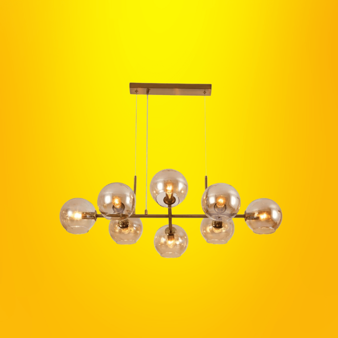 TKLD Pendant & Chandeliers Amber Globe Glasses Gold Metal Body Island Chandelier Ceiling Light 8xE14 Fittings - 40W