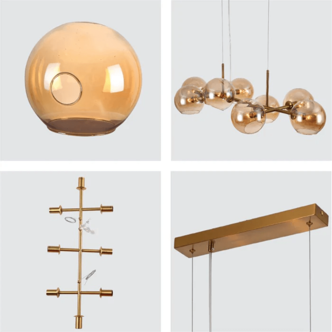 TKLD Pendant & Chandeliers Amber Globe Glasses Gold Metal Body Island Chandelier Ceiling Light 8xE14 Fittings - 40W