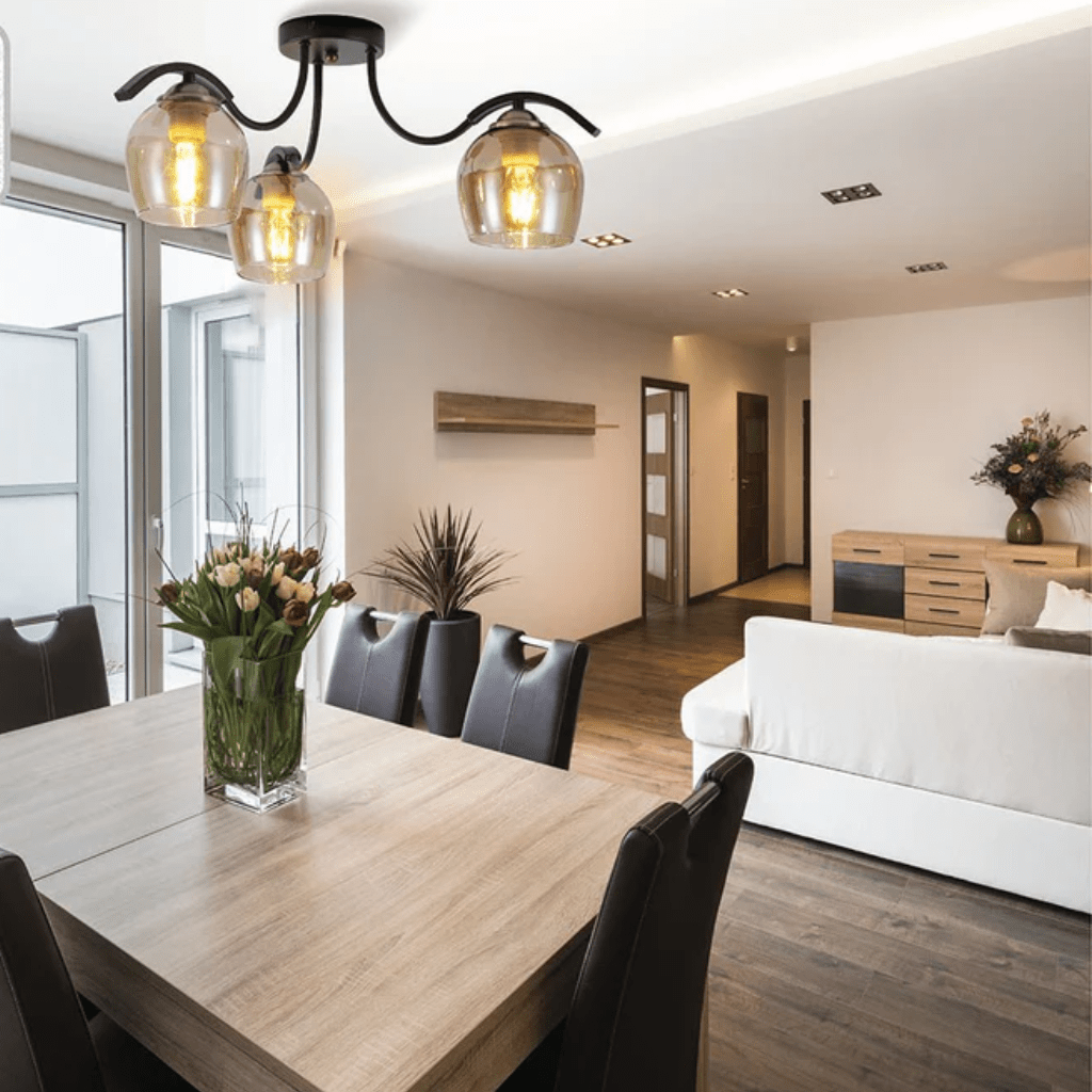 TKLD Ceiling Lights Amber New Glass Black Semi-Flush E27 Ceiling Light - 3 Lamps