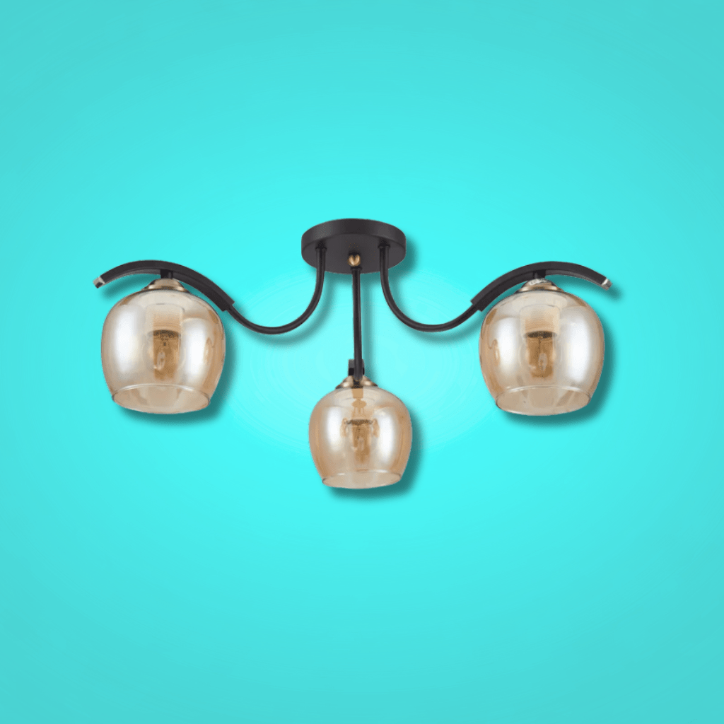 TKLD Ceiling Lights Amber New Glass Black Semi-Flush E27 Ceiling Light - 3 Lamps