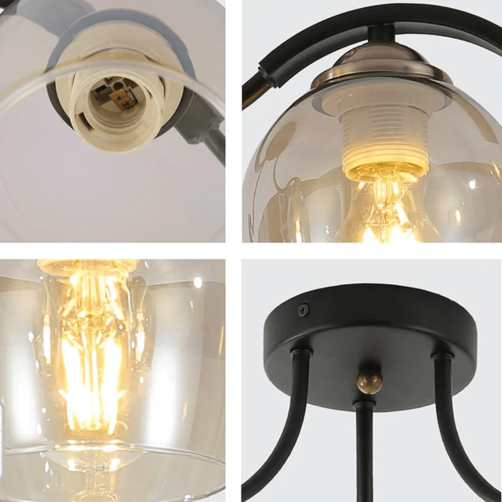 TKLD Ceiling Lights Amber New Glass Black Semi-Flush E27 Ceiling Light - 5 Lamps