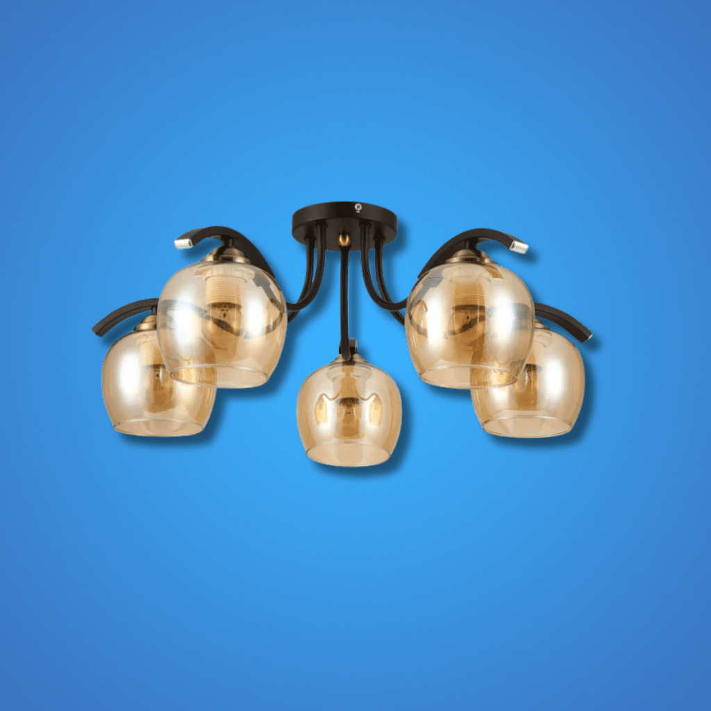 TKLD Ceiling Lights Amber New Glass Black Semi-Flush E27 Ceiling Light - 5 Lamps