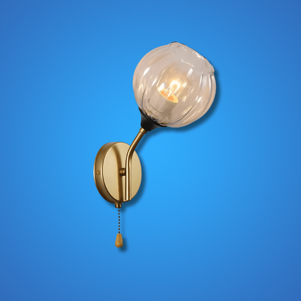 TKLD Wall & Sconce Lights Amber Reeded Globe Glass Gold Metal Vintage Retro E27 Wall Light with Pull Down Switch