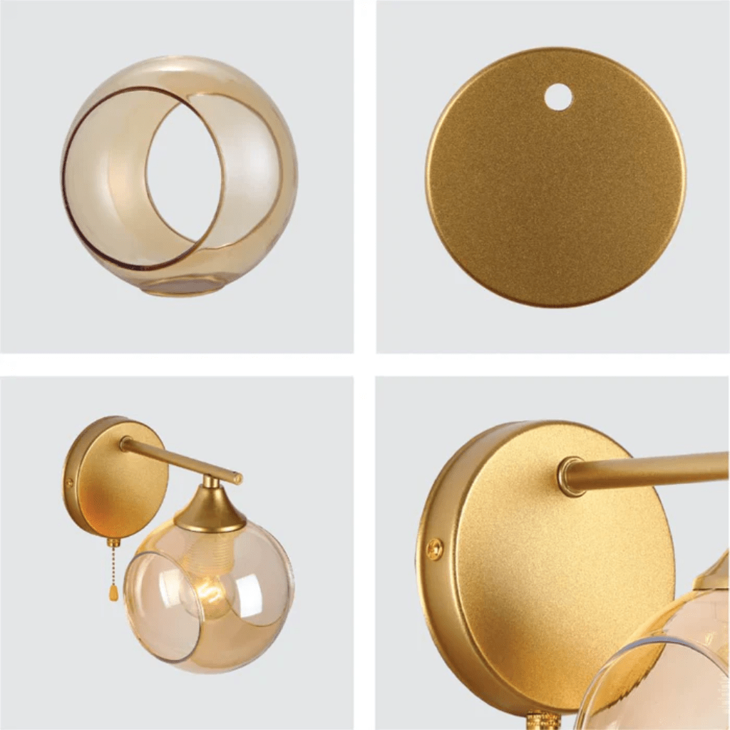 TKLD Wall & Sconce Lights Amber Sides Open Globe Glass Gold Wall Light E27 Pull Down Switch