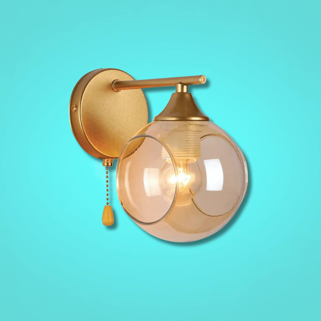 TKLD Wall & Sconce Lights Amber Sides Open Globe Glass Gold Wall Light E27 Pull Down Switch