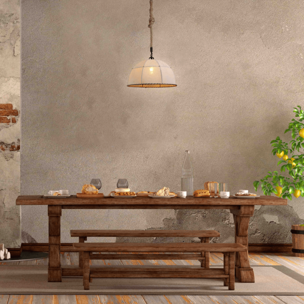 TKLD Pendant & Chandeliers American Country Antique Hemp Rope Ecru Fabric Pendant Light