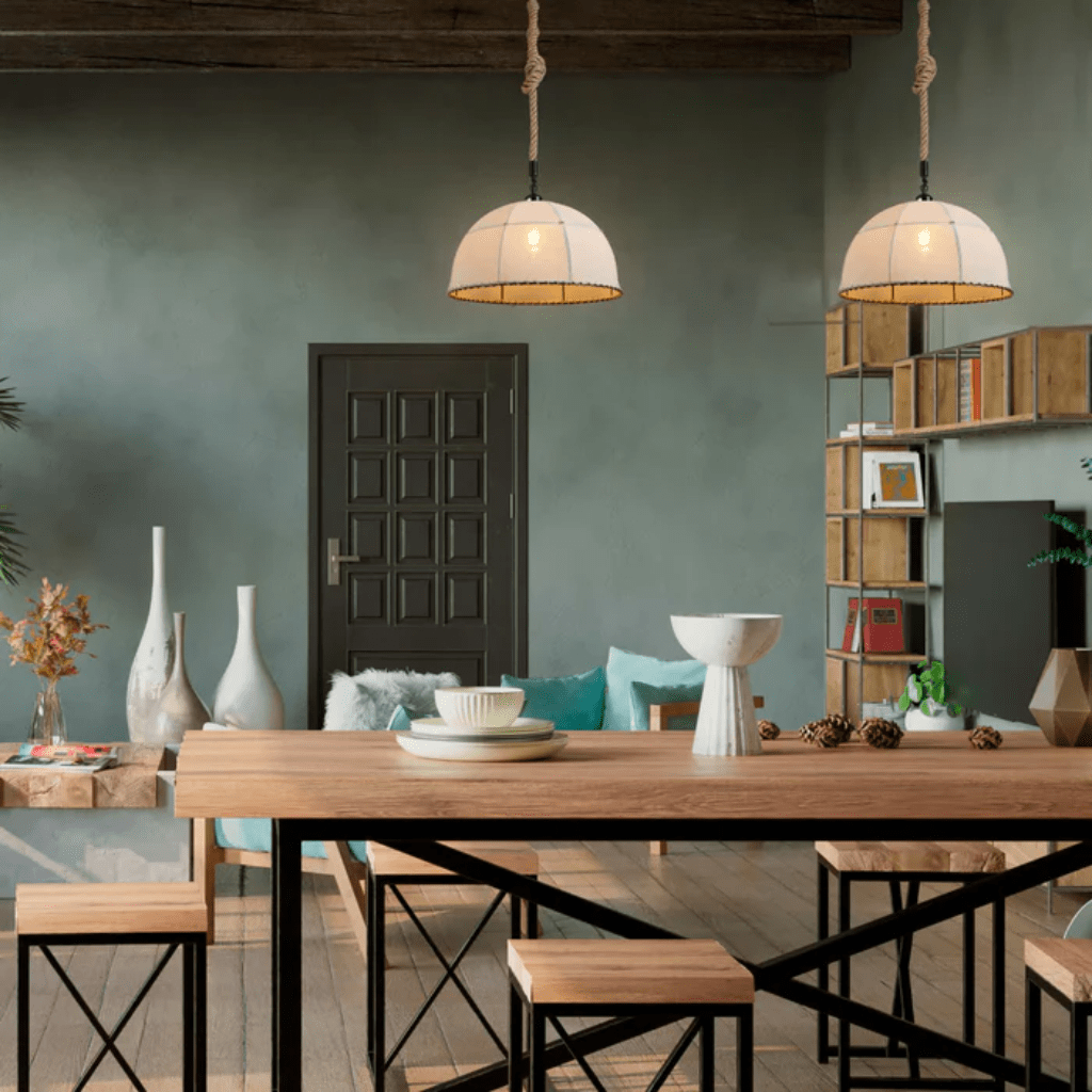 TKLD Pendant & Chandeliers American Country Antique Hemp Rope Ecru Fabric Pendant Light