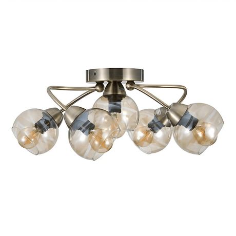 TKLD Ceiling Lights Antique Brass Amber Glass Semi Flush E14 Ceiling Light - 5 Lamps