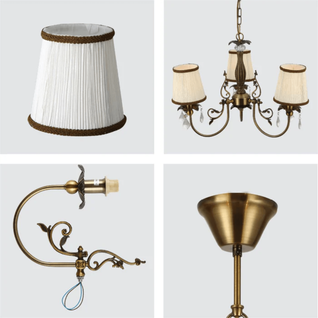 TKLD Pendant & Chandeliers Antique Brass Finishing Off White Shade Candle Vintage Crystal E14 Ceiling Light