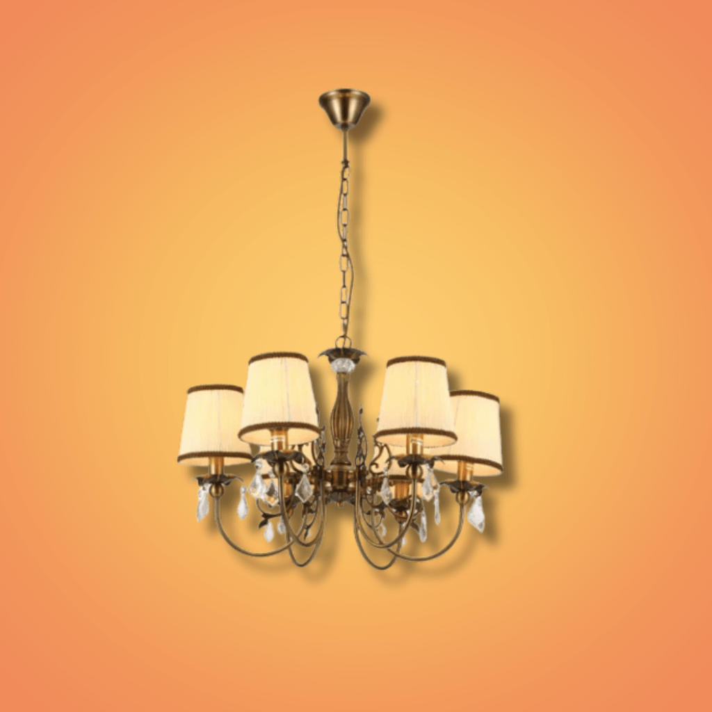 TKLD Pendant & Chandeliers Antique Brass Finishing Off White Shade Candle Vintage Crystal E14 Ceiling Light