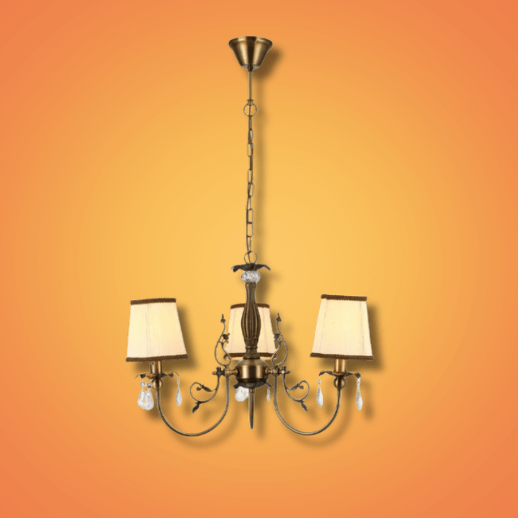 TKLD Pendant & Chandeliers Antique Brass Finishing Off White Shade Candle Vintage Crystal E14 Ceiling Light