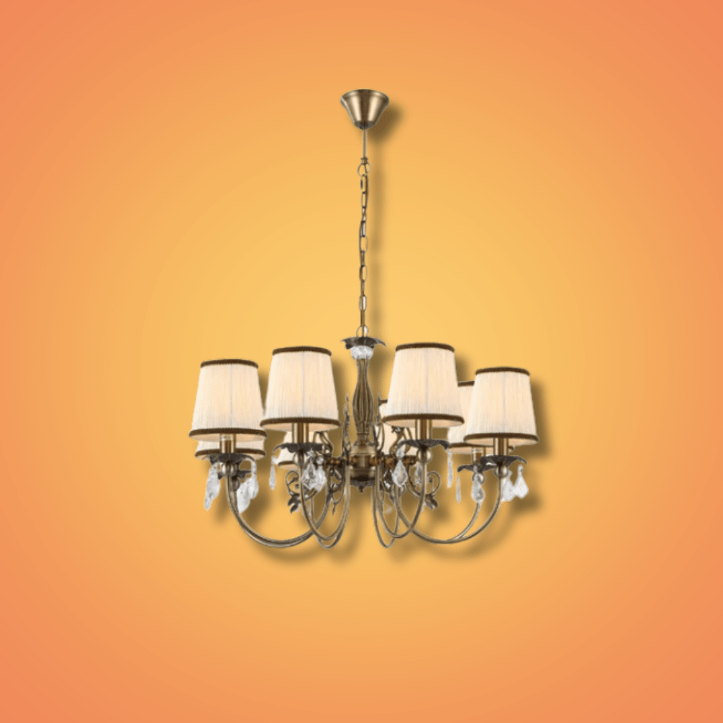 TKLD Pendant & Chandeliers Antique Brass Finishing Off White Shade Candle Vintage Crystal E14 Ceiling Light