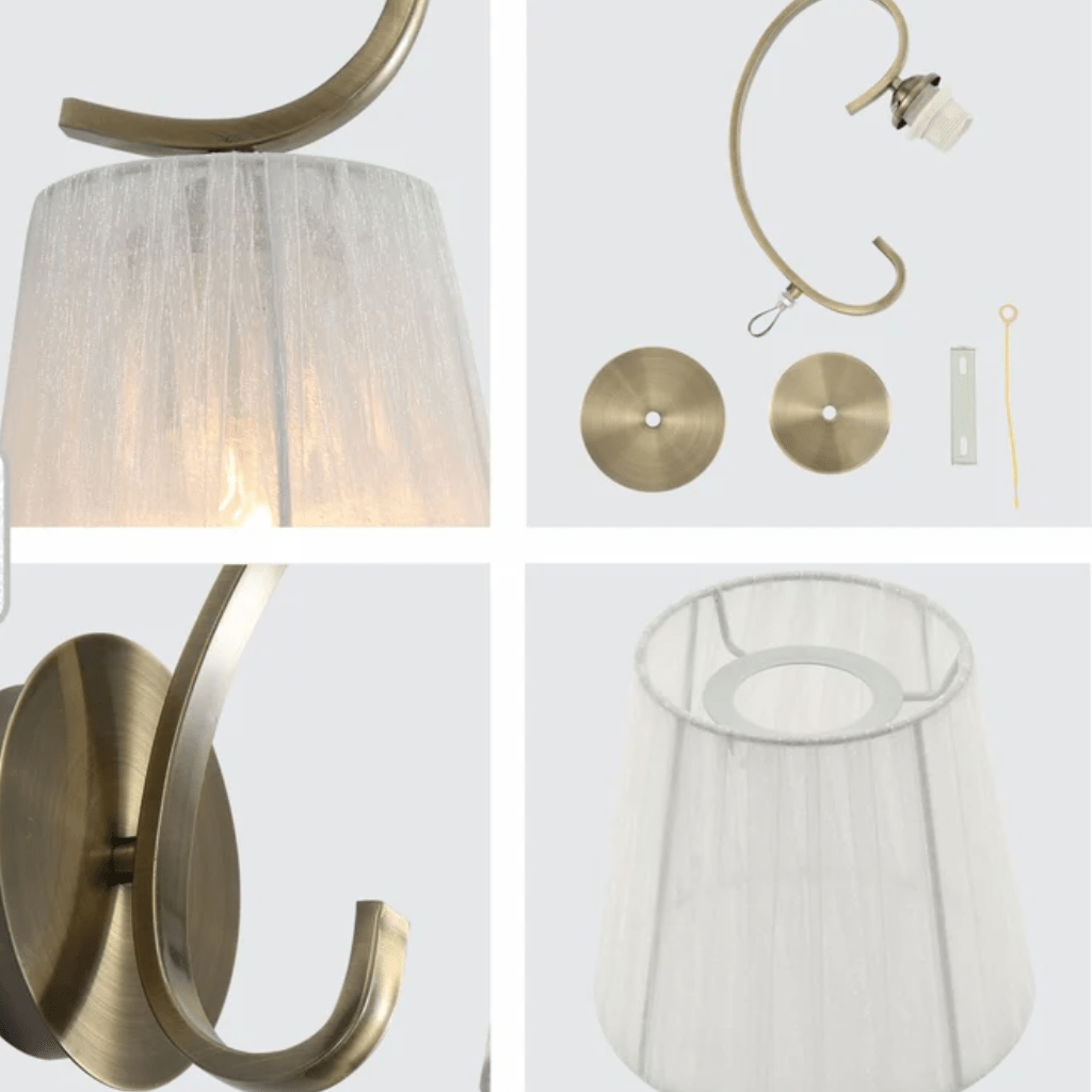 TKLD Wall & Sconce Lights Antique Brass Metal Body Rice White Fabric Shade Lantern Wall Light