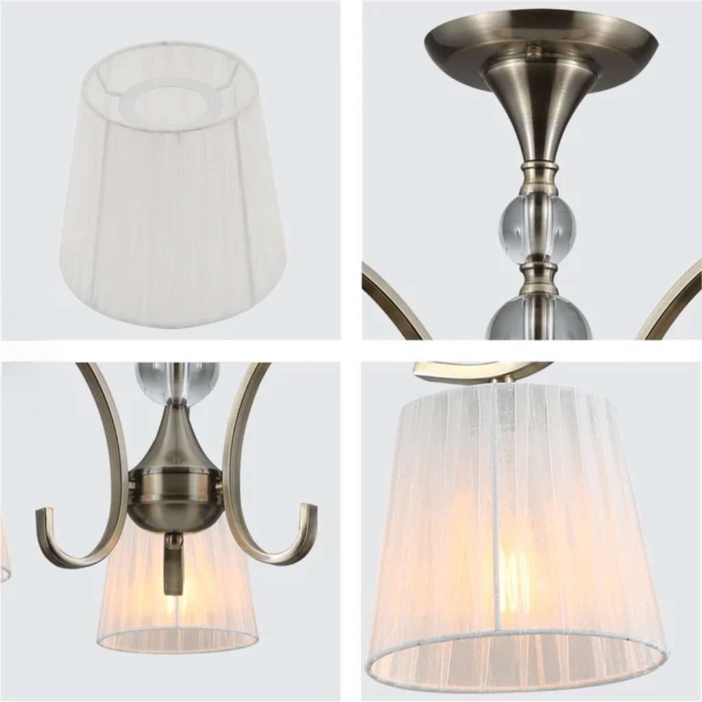 TKLD Wall & Sconce Lights Antique Brass Metal Body Rice White Fabric Shaded Ceiling Chandelier Light E27 - 3 Lamps