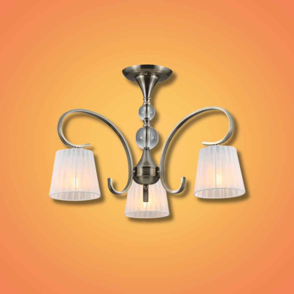 TKLD Wall & Sconce Lights Antique Brass Metal Body Rice White Fabric Shaded Ceiling Chandelier Light E27 - 3 Lamps