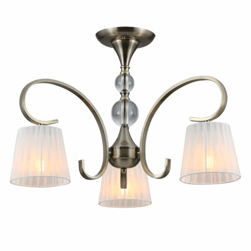 TKLD Wall & Sconce Lights Antique Brass Metal Body Rice White Fabric Shaded Ceiling Chandelier Light E27 - 3 Lamps