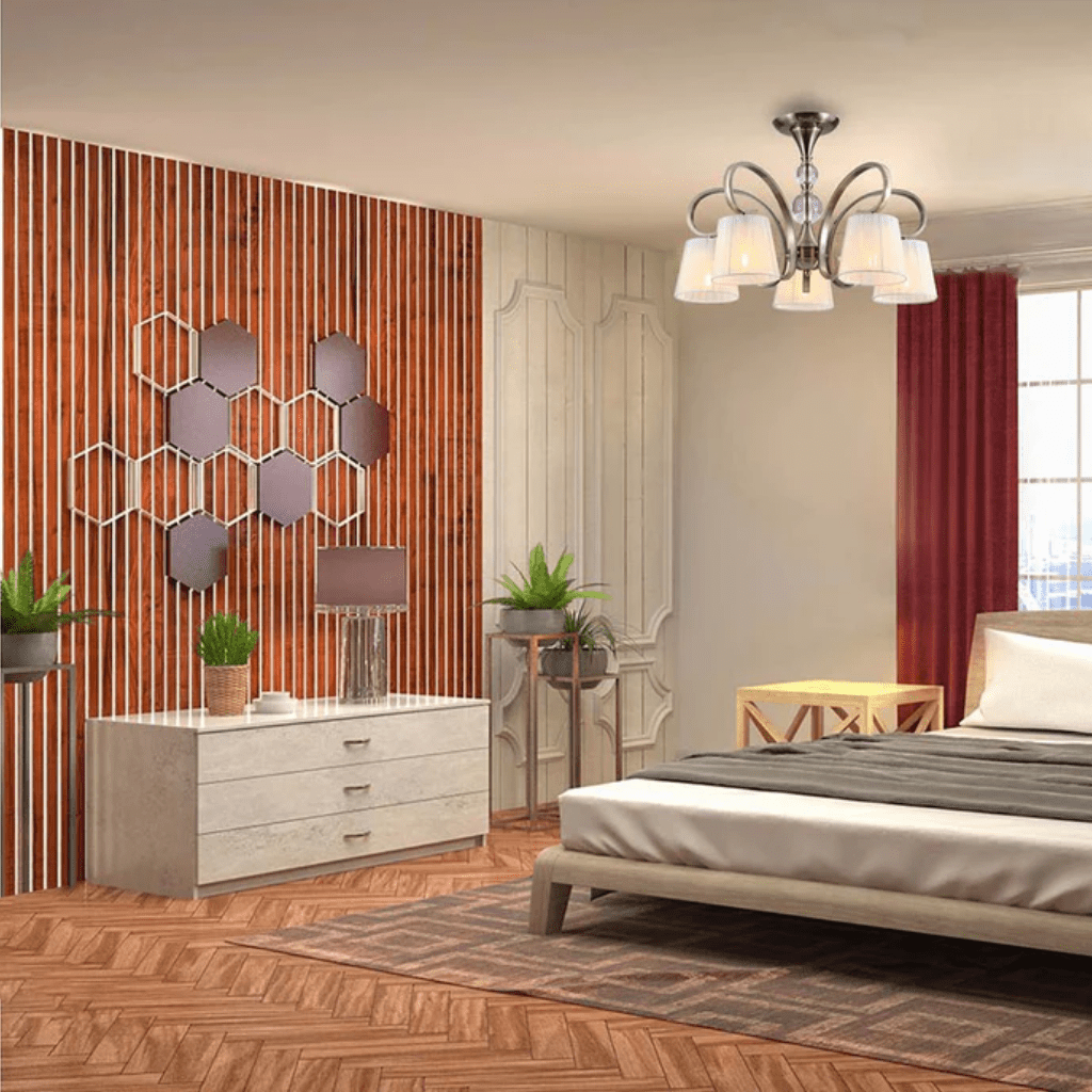 TKLD Pendant & Chandeliers Antique Brass Metal Body Rice White Fabric Shaded Ceiling Chandelier Light E27 - 5 Lamps