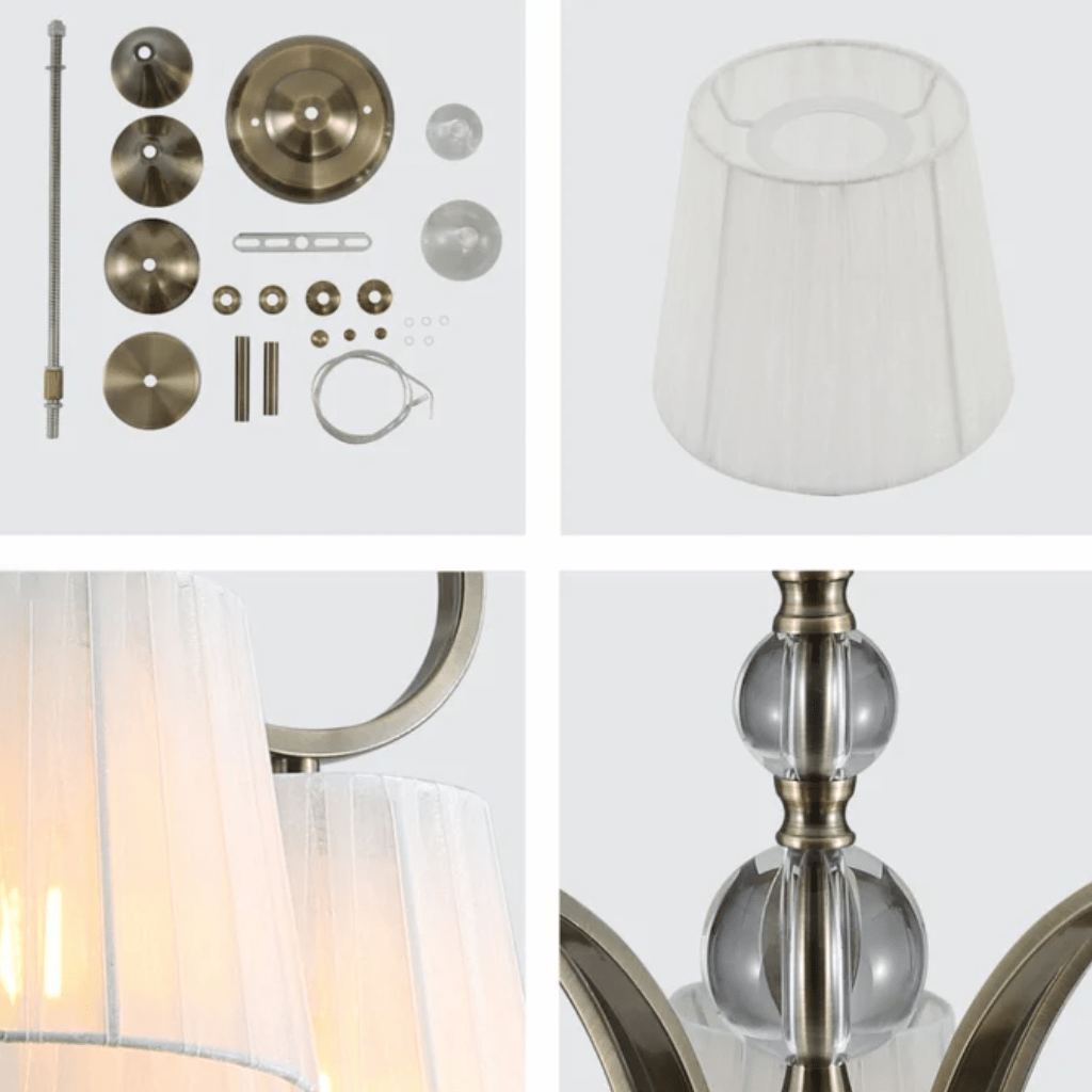 TKLD Pendant & Chandeliers Antique Brass Metal Body Rice White Fabric Shaded Ceiling Chandelier Light E27 - 5 Lamps