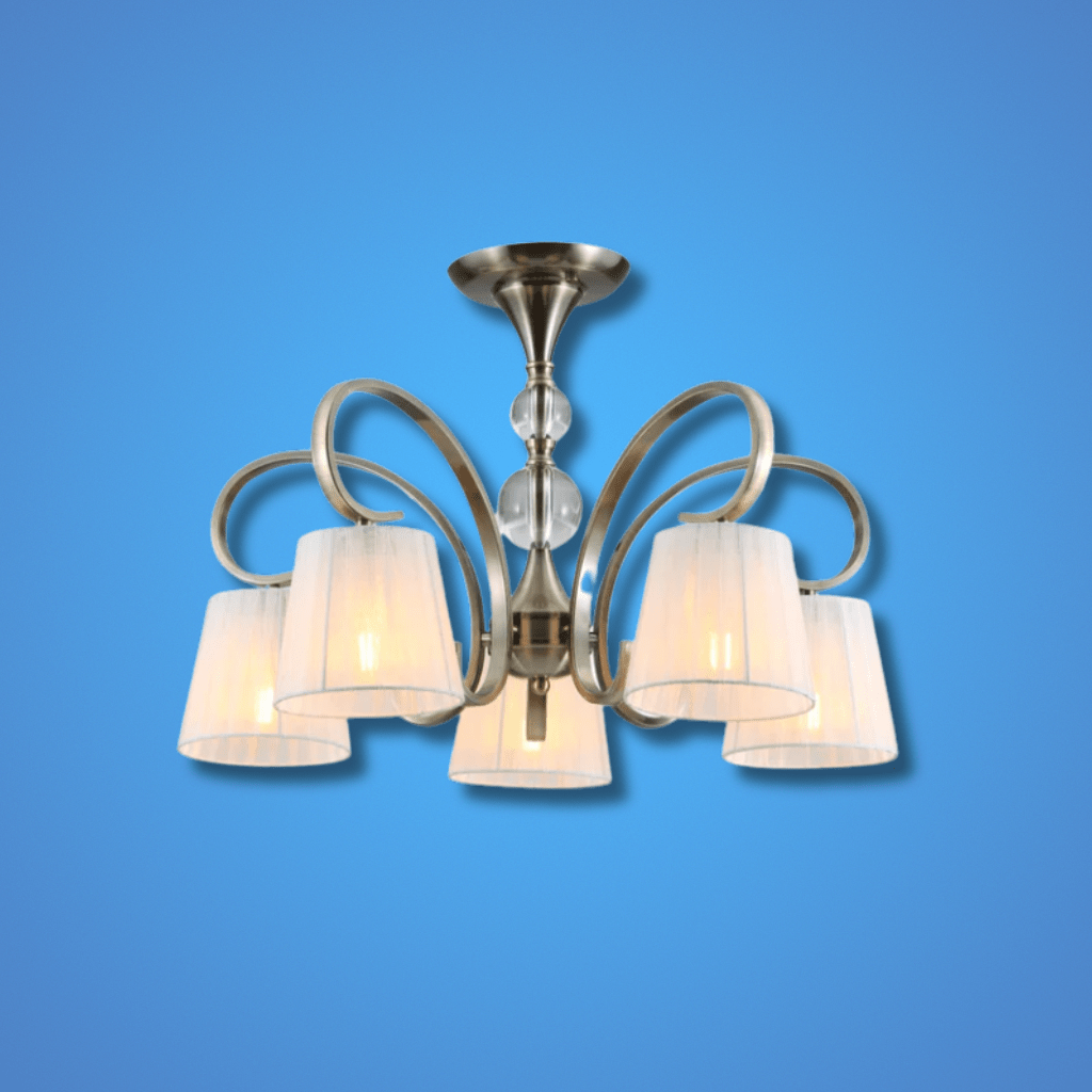 TKLD Pendant & Chandeliers Antique Brass Metal Body Rice White Fabric Shaded Ceiling Chandelier Light E27 - 5 Lamps