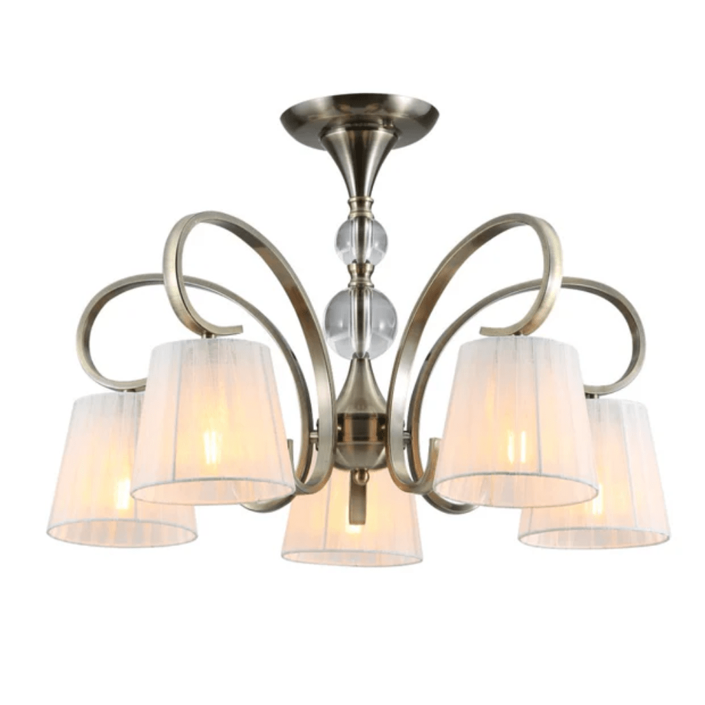 TKLD Pendant & Chandeliers Antique Brass Metal Body Rice White Fabric Shaded Ceiling Chandelier Light E27 - 5 Lamps