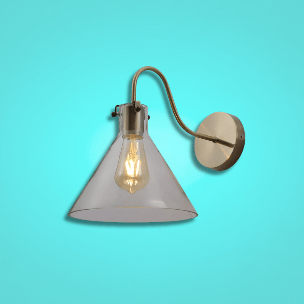 TKLD Wall & Sconce Lights Antique Brass Metal Clear Glass Funnel Wall Light E27 Fitting