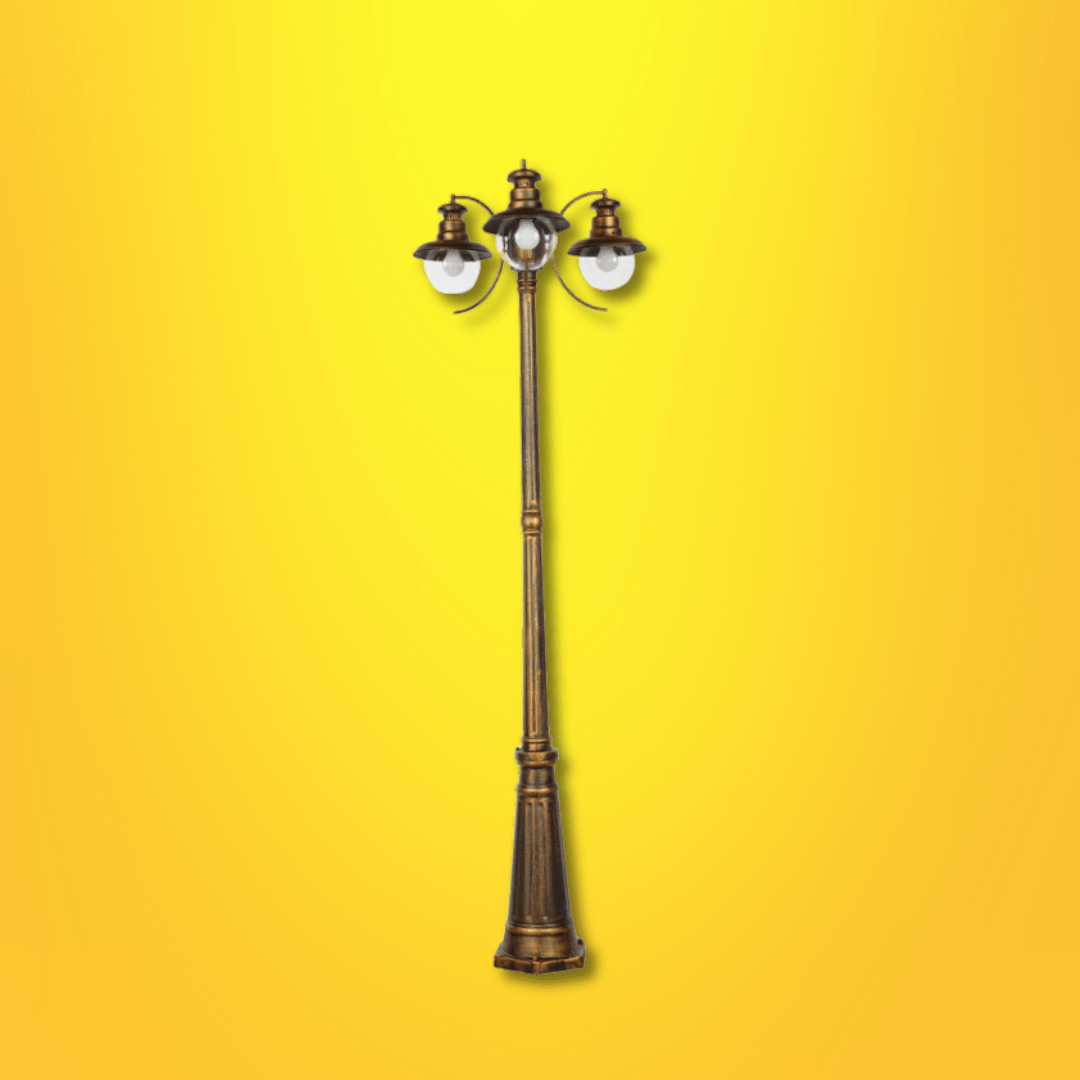 TKLD Outdoor Lighting Artu Black And Gold Outdoor Garden Pathway Lamp Post - 3 X 40W