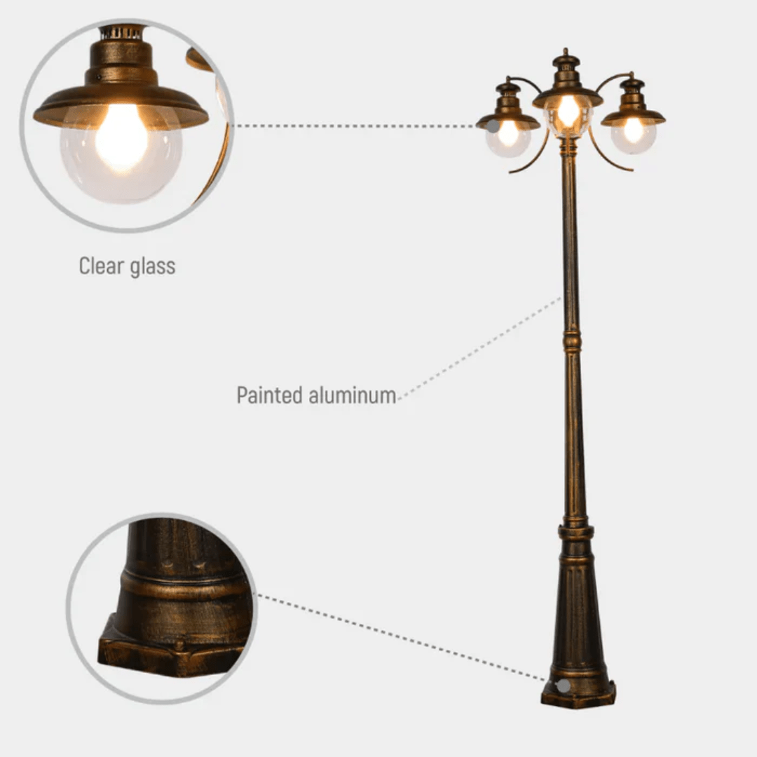 TKLD Outdoor Lighting Artu Black And Gold Outdoor Garden Pathway Lamp Post - 3 X 40W