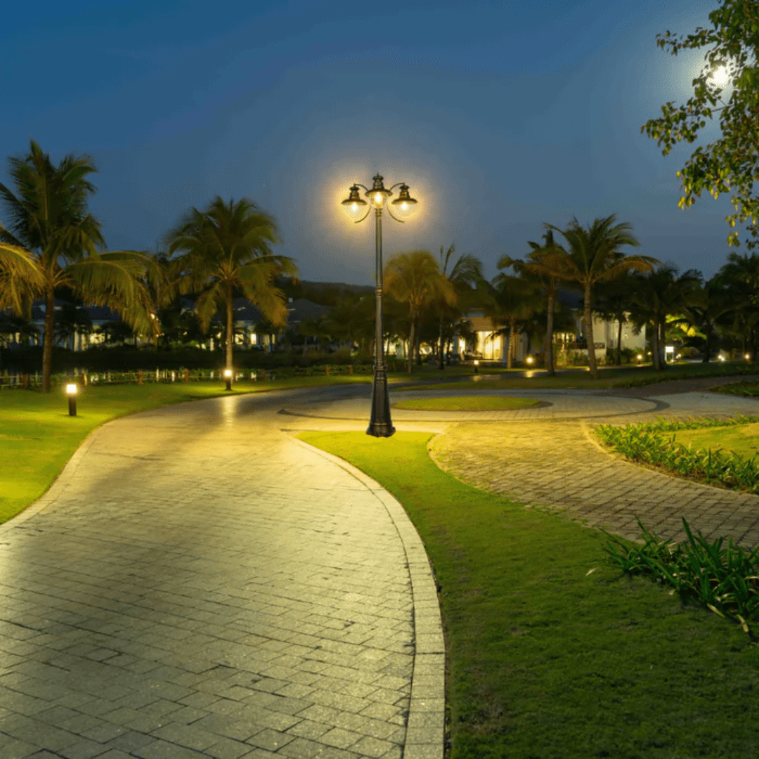 TKLD Outdoor Lighting Artu Black And Gold Outdoor Garden Pathway Lamp Post - 3 X 40W