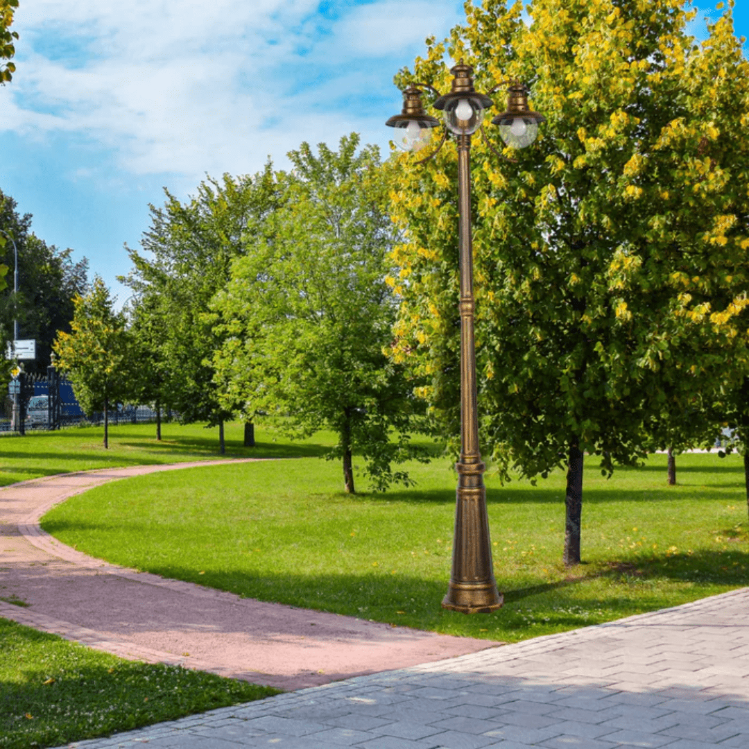 TKLD Outdoor Lighting Artu Black And Gold Outdoor Garden Pathway Lamp Post - 3 X 40W