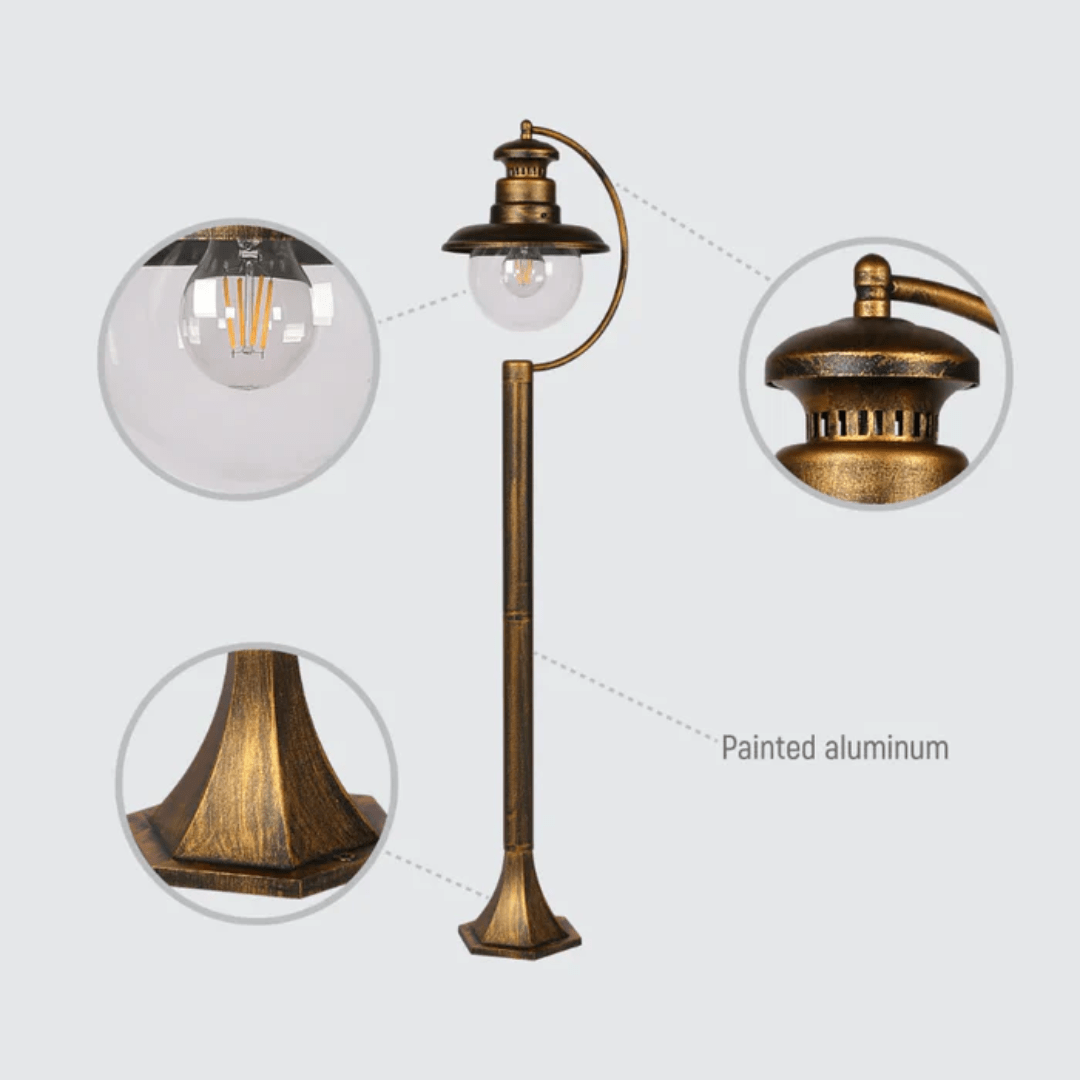 TKLD Outdoor Lighting Artu Black And Gold Outdoor Pathway Bollard Lawn Light - 40W