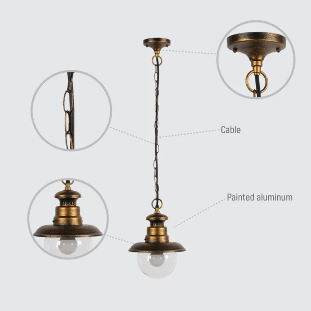 TKLD Pendant & Chandeliers Artu Black With Golden E27 Outdoor Pendant Lamp