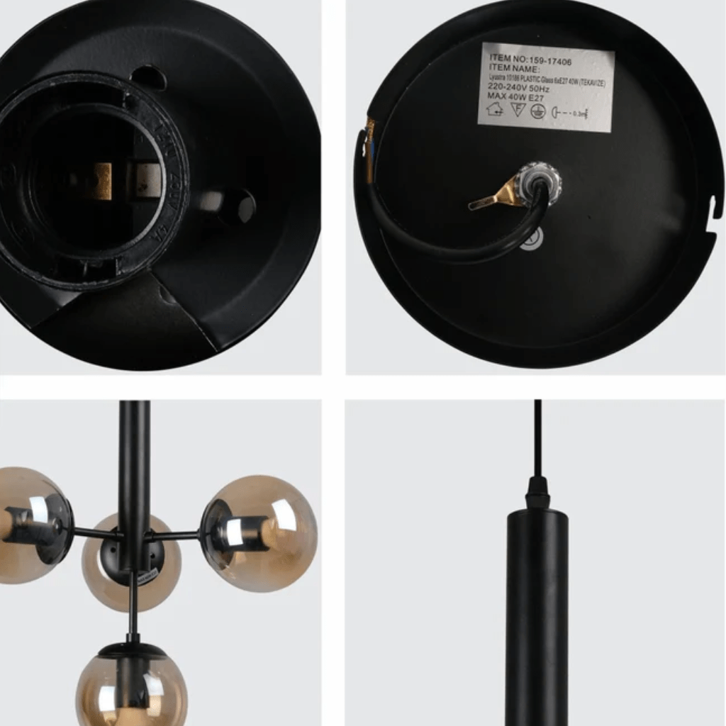 TKLD Pendant & Chandeliers Atom Model Smoky Globe Glass Metal Body E27 Ceiling Pendant Light