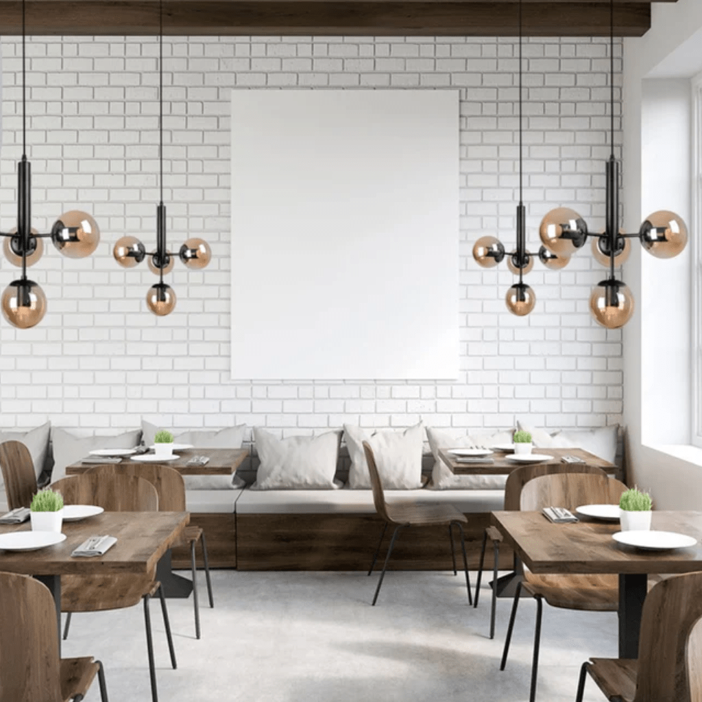 TKLD Pendant & Chandeliers Atom Model Smoky Globe Glass Metal Body E27 Ceiling Pendant Light