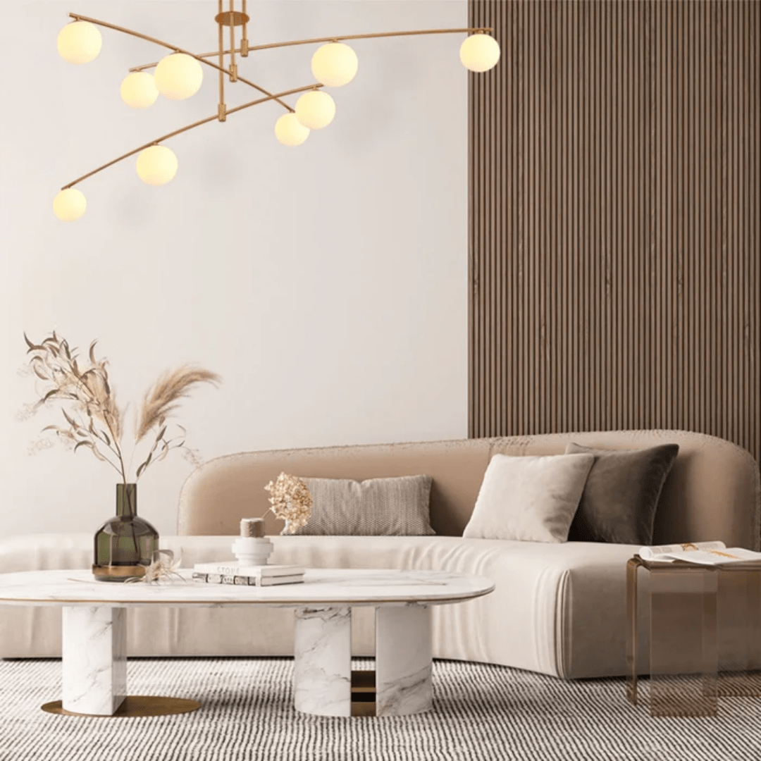 TKLD Pendant & Chandeliers Balanced Palm Opal 9 Globes and Gold Body Modern Chandelier Ceiling Light - 3W