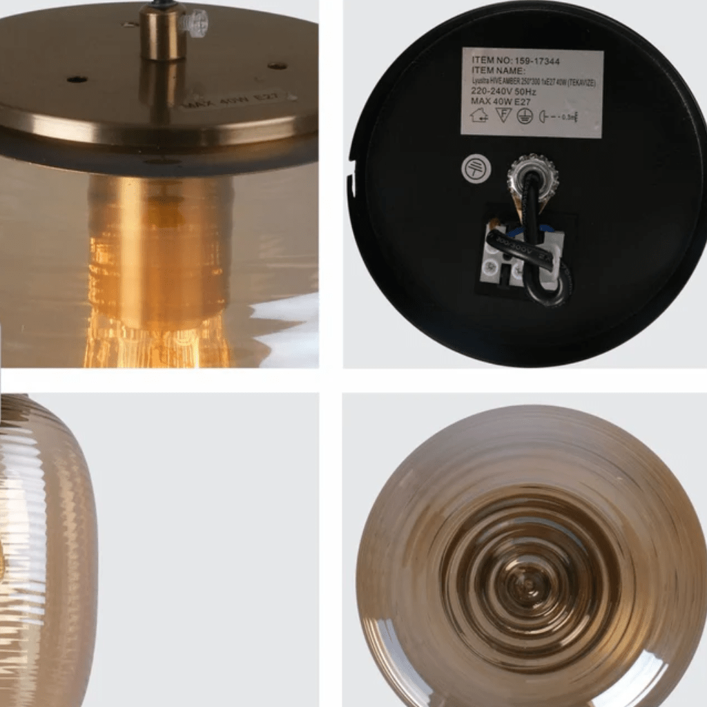 TKLD Pendant & Chandeliers Bee Hive Amber Glass E27 Pendant Ceiling Light