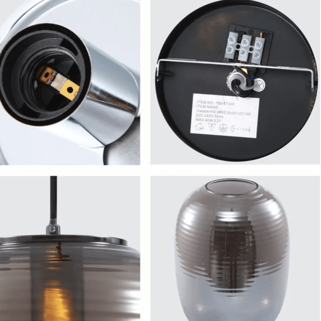 TKLD Pendant & Chandeliers Bee Hive Smoky Glass E27 Pendant Ceiling Light