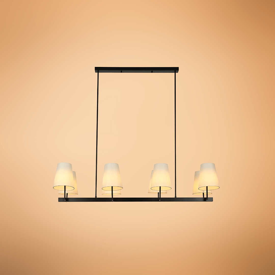 TKLD Pendant & Chandeliers Beige Fabric Shade With Black Island Metal Body Chandelier Ceiling Light - 40W