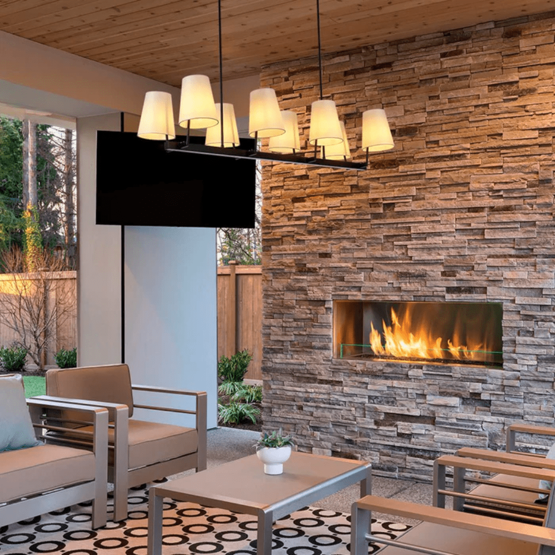 TKLD Pendant & Chandeliers Beige Fabric Shade With Black Island Metal Body Chandelier Ceiling Light - 40W