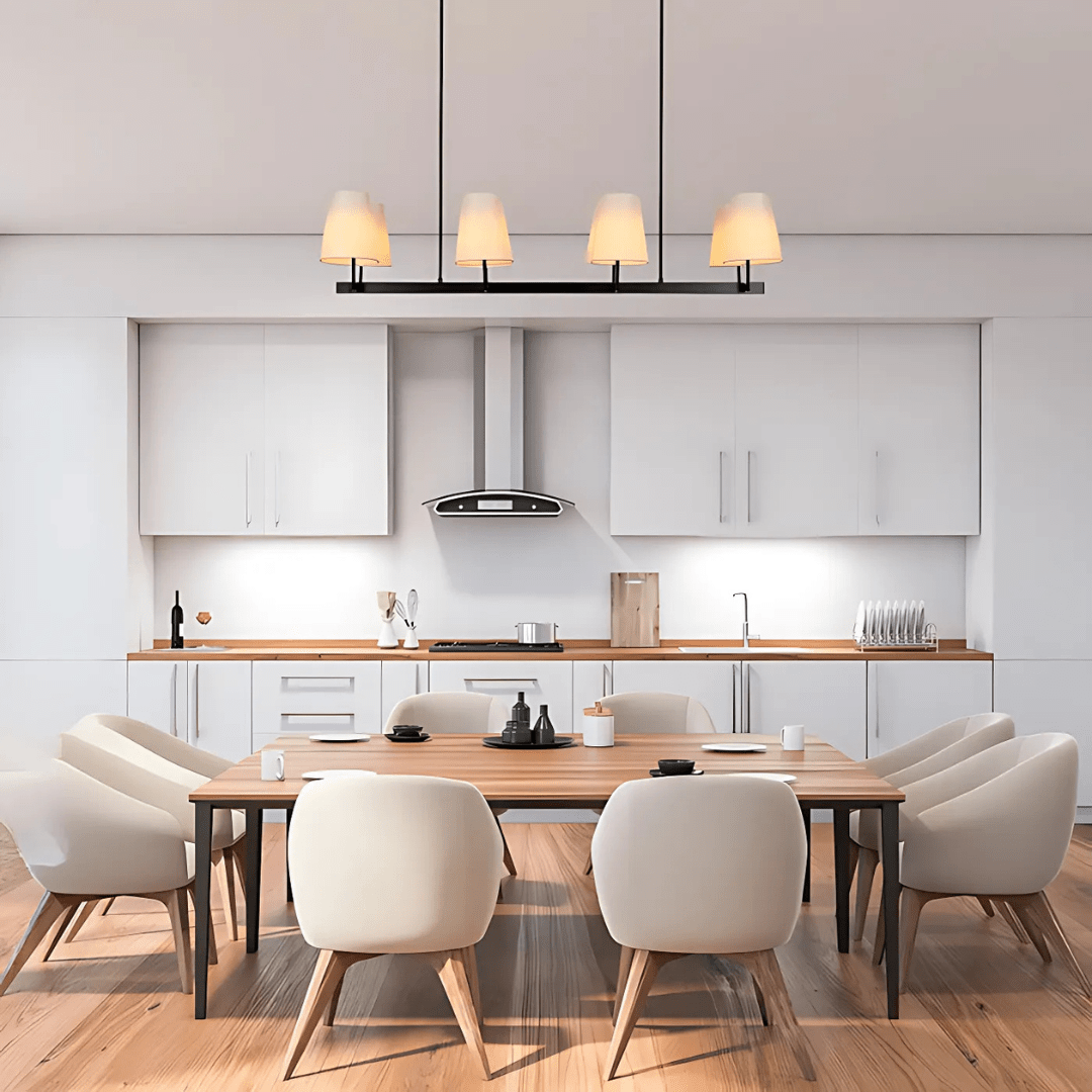 TKLD Pendant & Chandeliers Beige Fabric Shade With Black Island Metal Body Chandelier Ceiling Light - 40W